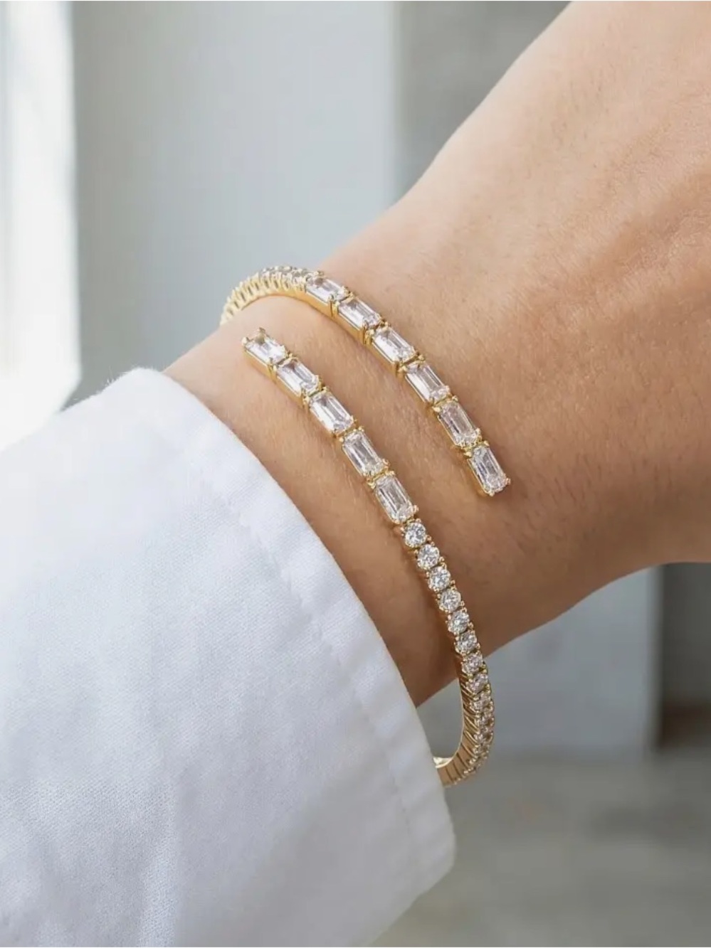 Elegant Crystal Open Cuff Bracelet - Women's Jewelry